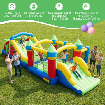 Costway Inflatable Obstacle Course Bounce House Dual Slides Tunnels 274918356 New