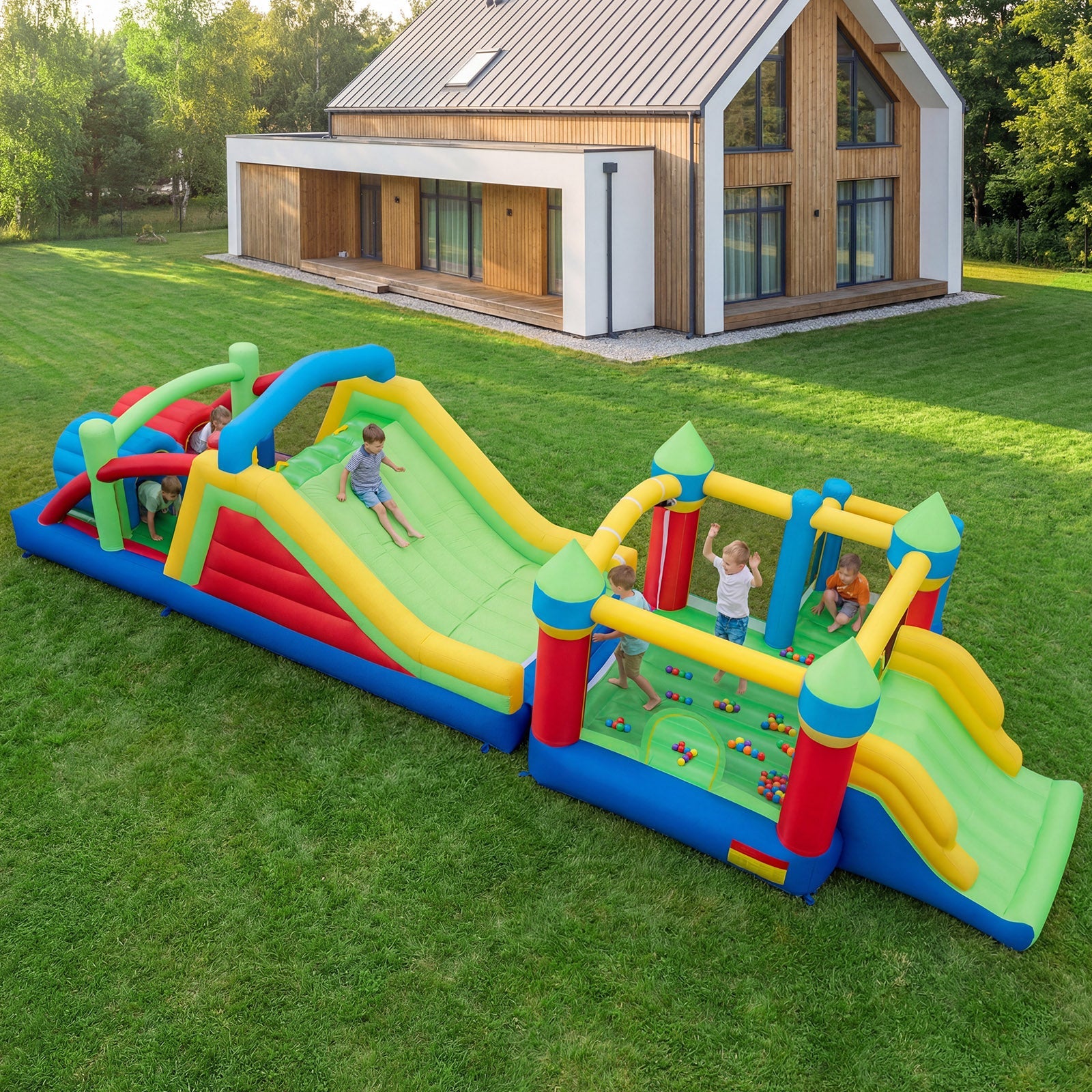 Costway Inflatable Obstacle Course Bounce House Dual Slides 2 680W Blower 861754293 New