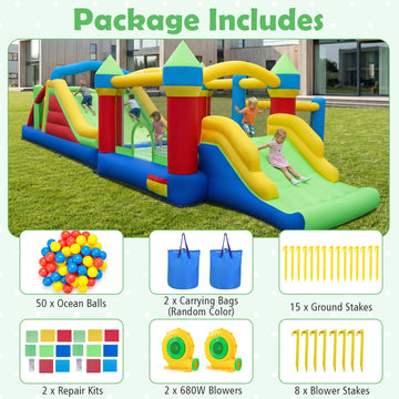 Costway Inflatable Obstacle Course Bounce House Dual Slides 2 680W Blower 861754293 New