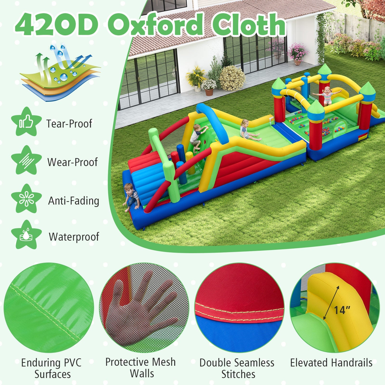 Costway Inflatable Obstacle Course Bounce House Dual Slides 2 680W Blower 861754293 New