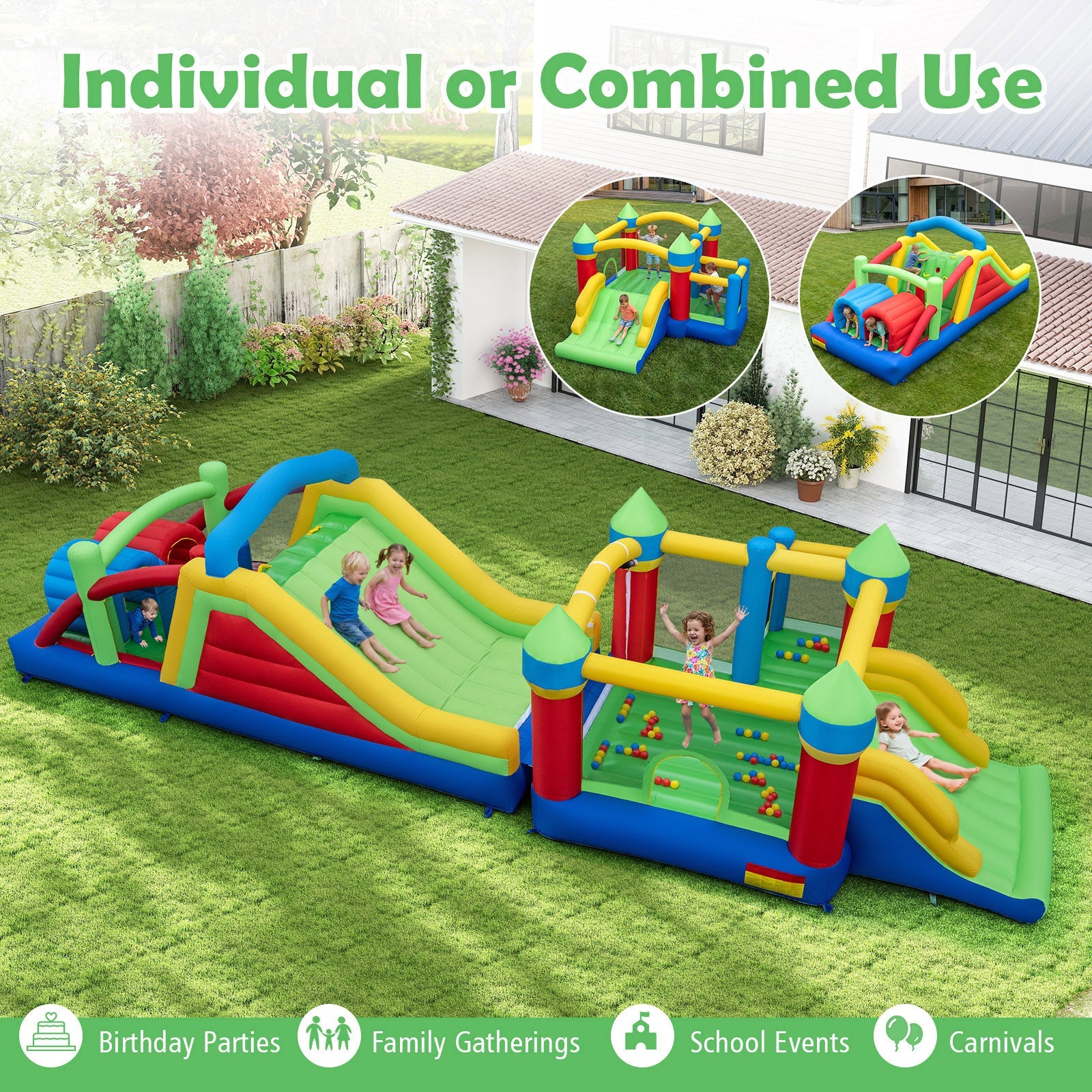 Costway Inflatable Obstacle Course Bounce House Dual Slides 2 680W Blower 861754293 New
