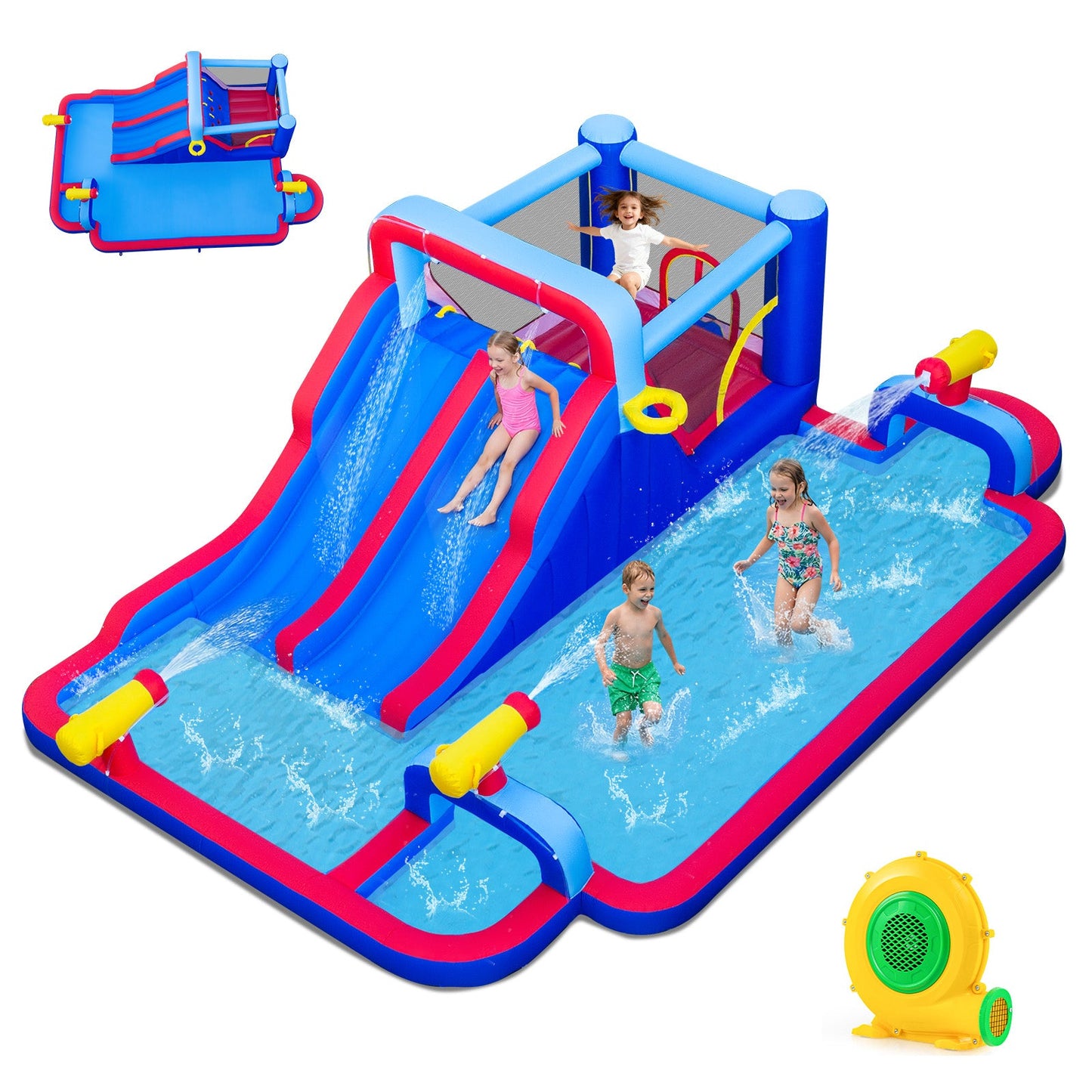 Costway Inflatable Water Slide Park Bounce House Double Slides 750W Blower 46772141 New