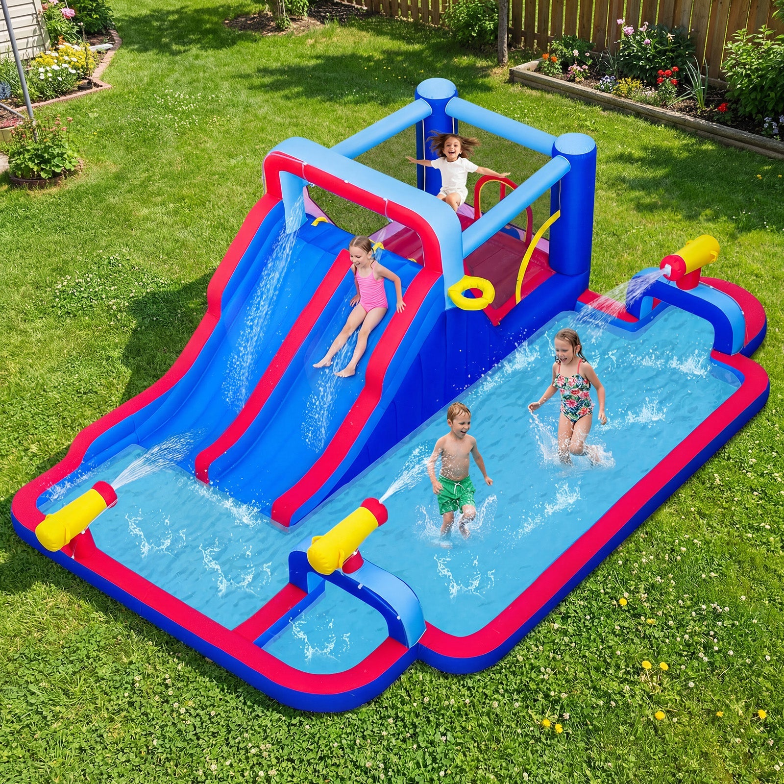 Costway Inflatable Water Slide Park Bounce House Double Slides 750W Blower 46772141 New