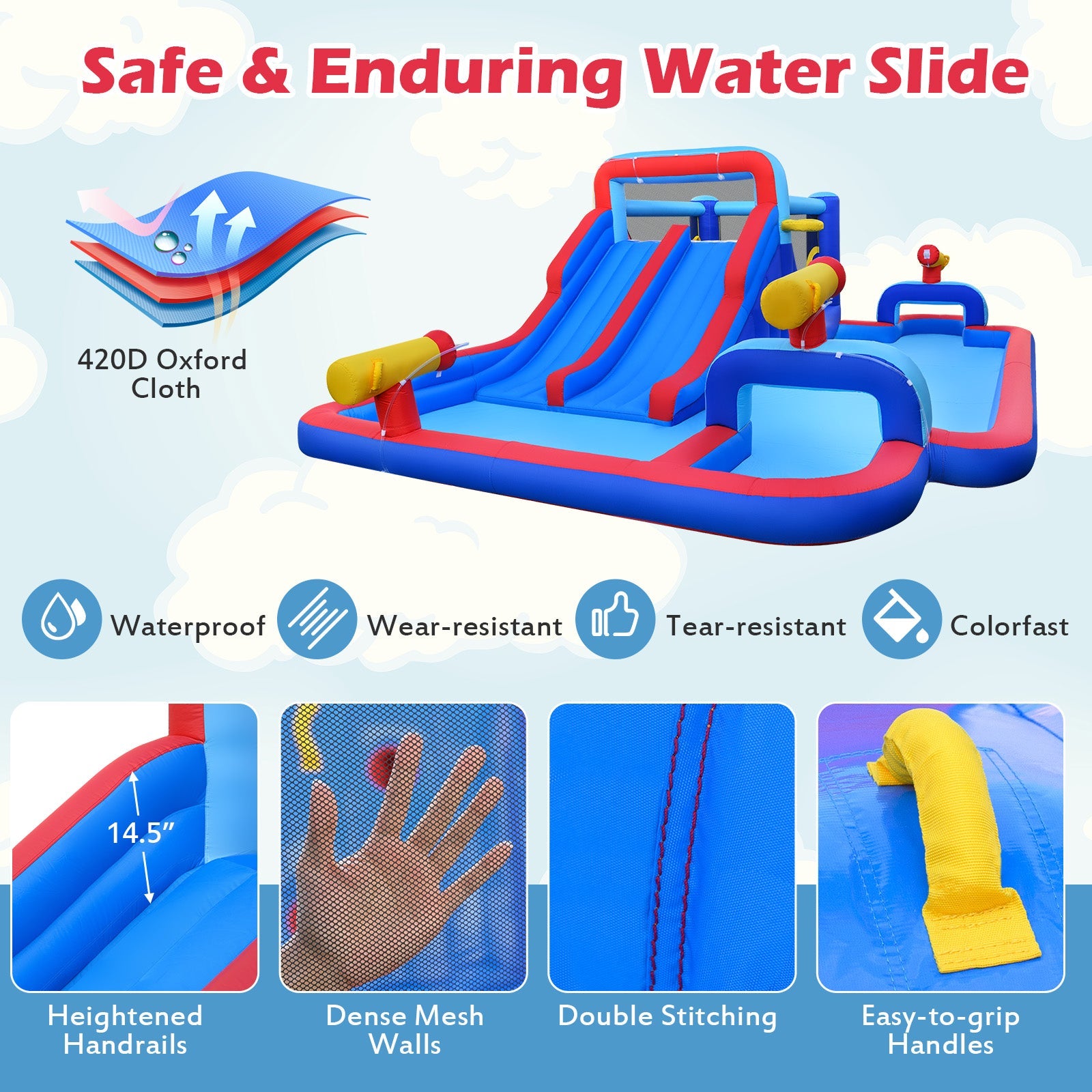 Costway Inflatable Water Slide Park Bounce House Double Slides 750W Blower 46772141 New