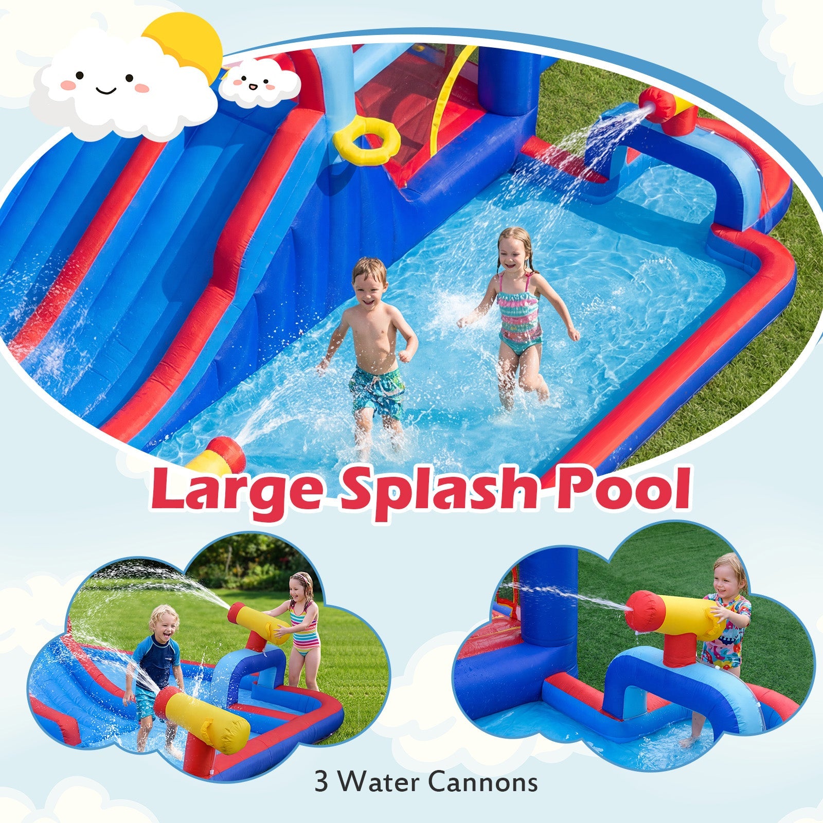 Costway Inflatable Water Slide Park Bounce House Double Slides 750W Blower 46772141 New