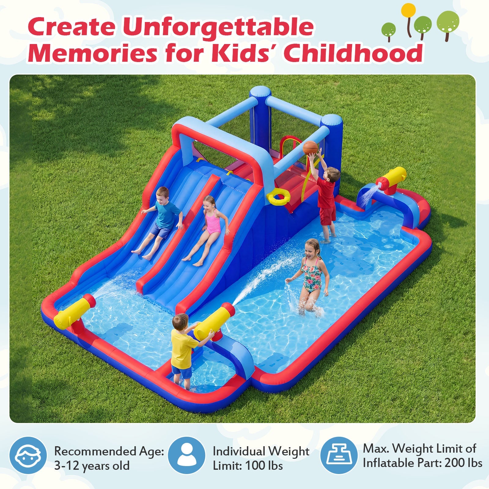 Costway Inflatable Water Slide Park Bounce House Double Slides 750W Blower 46772141 New
