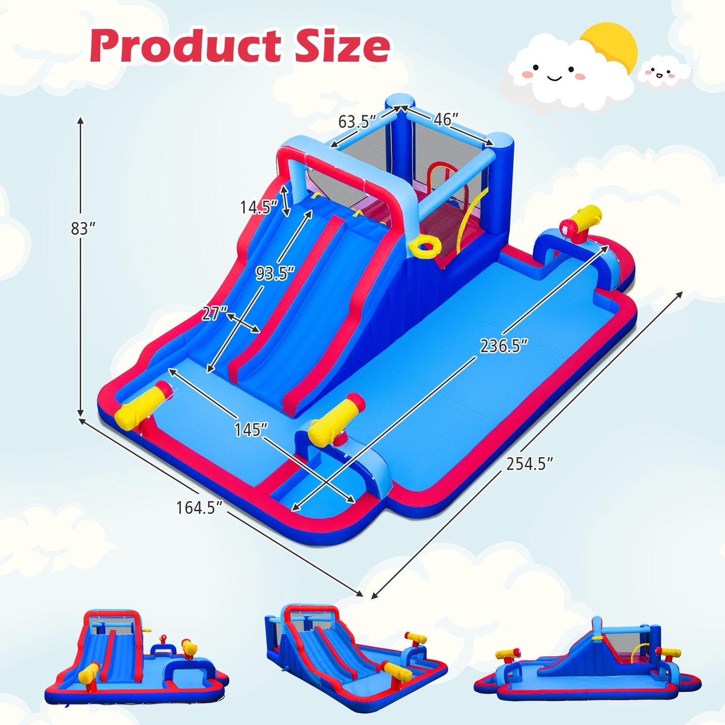 Costway Inflatable Water Slide Park Bounce House Double Slides 750W Blower 46772141 New