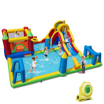 Costway 9-in-1 Inflatable Water Slide Bounce House w/ 735W Blower 57992073 New