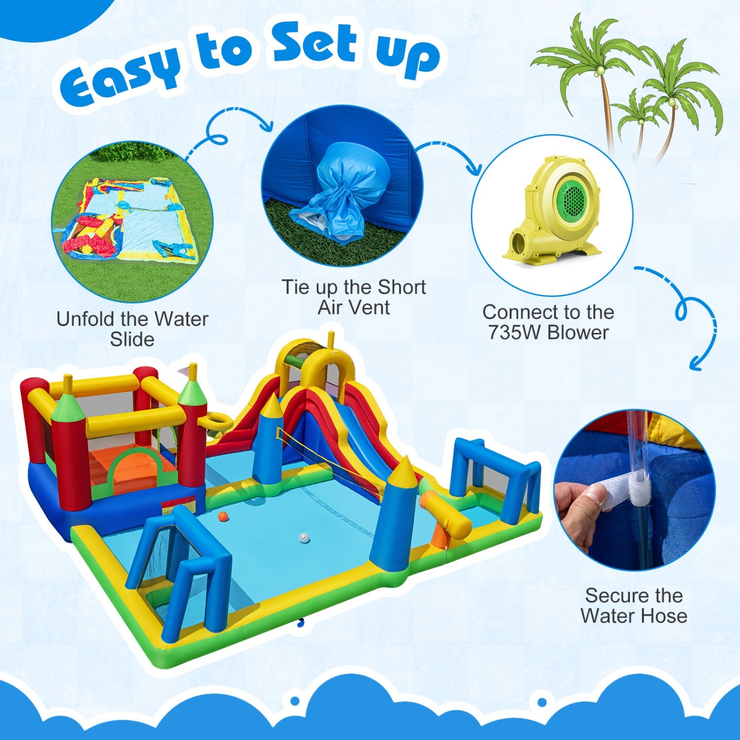 Costway 9-in-1 Inflatable Water Slide Bounce House w/ 735W Blower 57992073 New