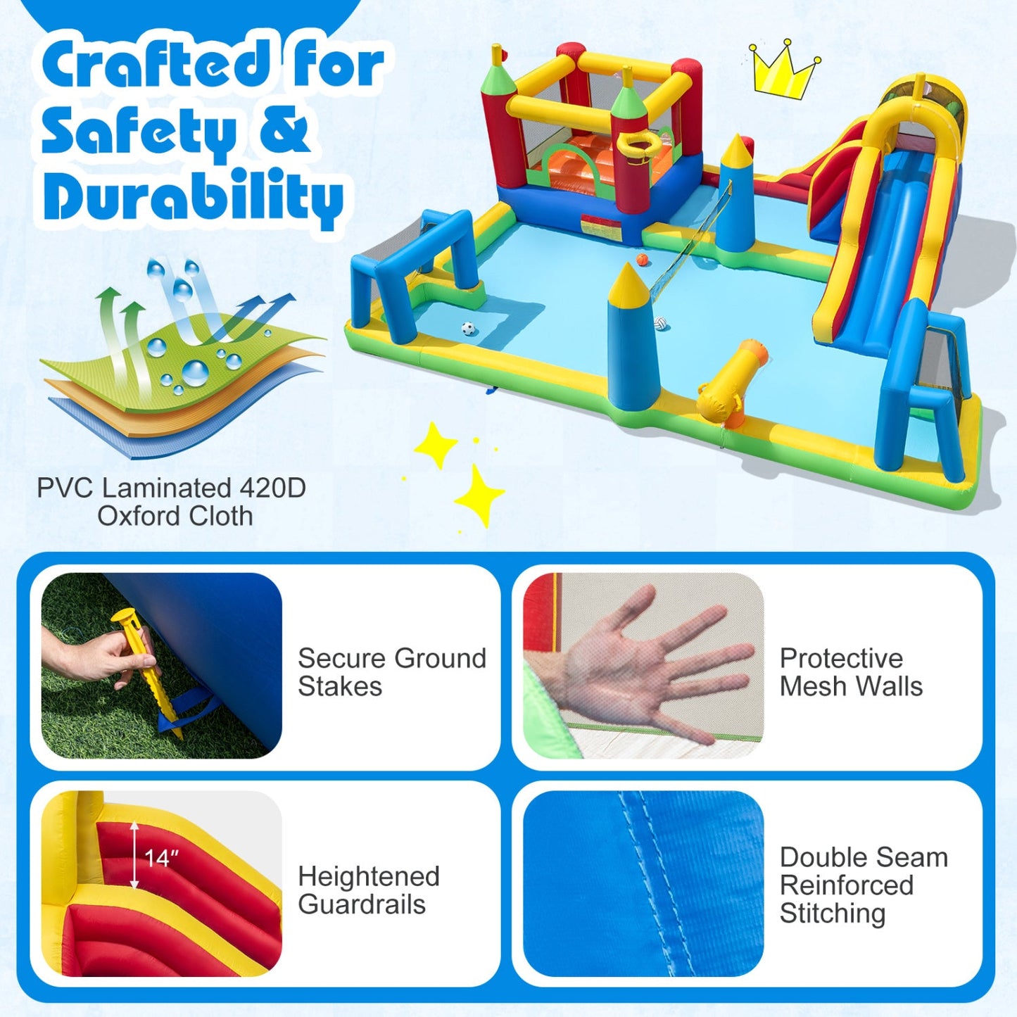 Costway 9-in-1 Inflatable Water Slide Bounce House w/ 750W Blower 76365037 New