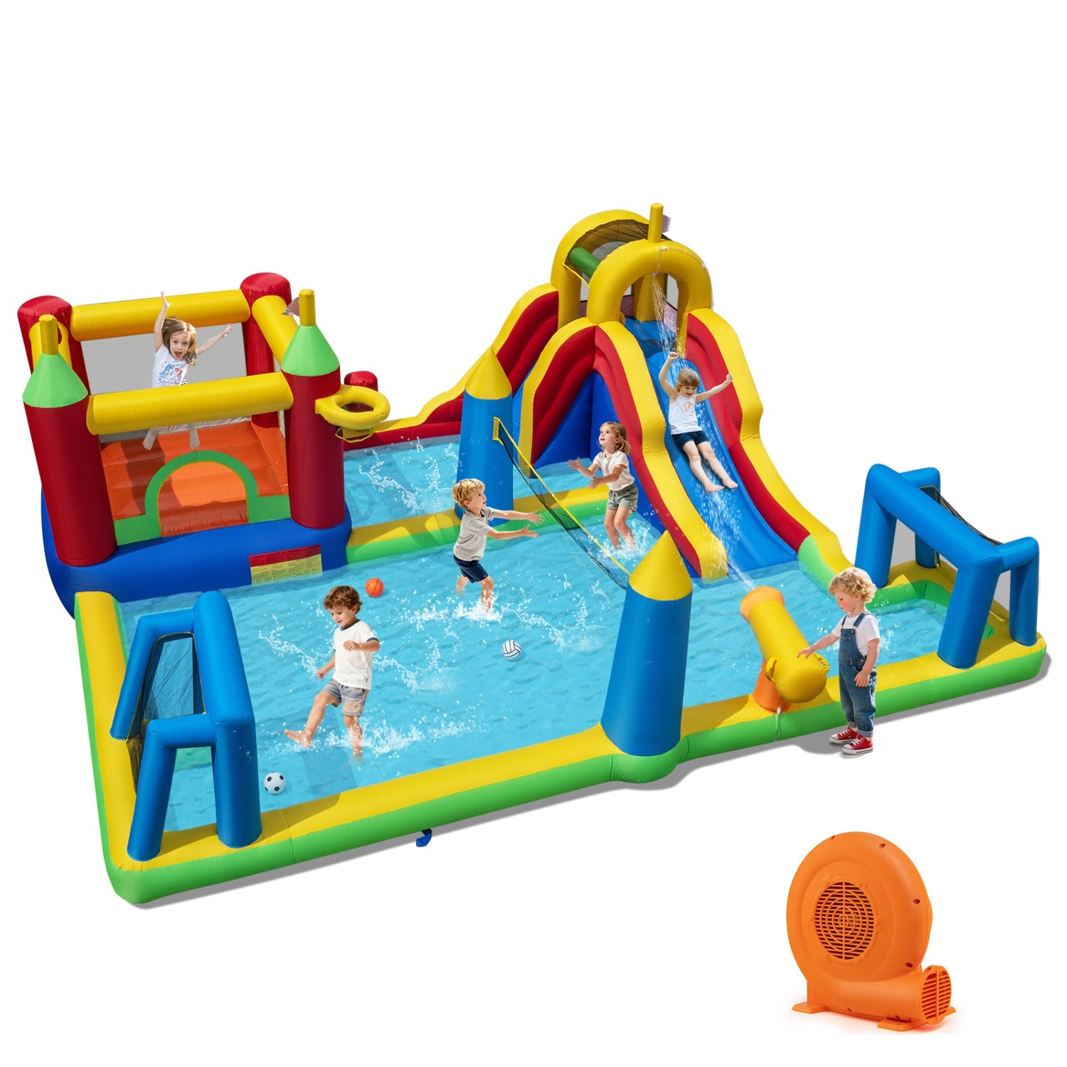Costway 9-in-1 Inflatable Water Slide Bounce House w/ 750W Blower 76365037 New