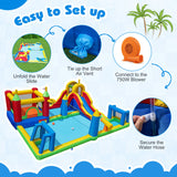 Costway 9-in-1 Inflatable Water Slide Bounce House w/ 750W Blower 76365037 New