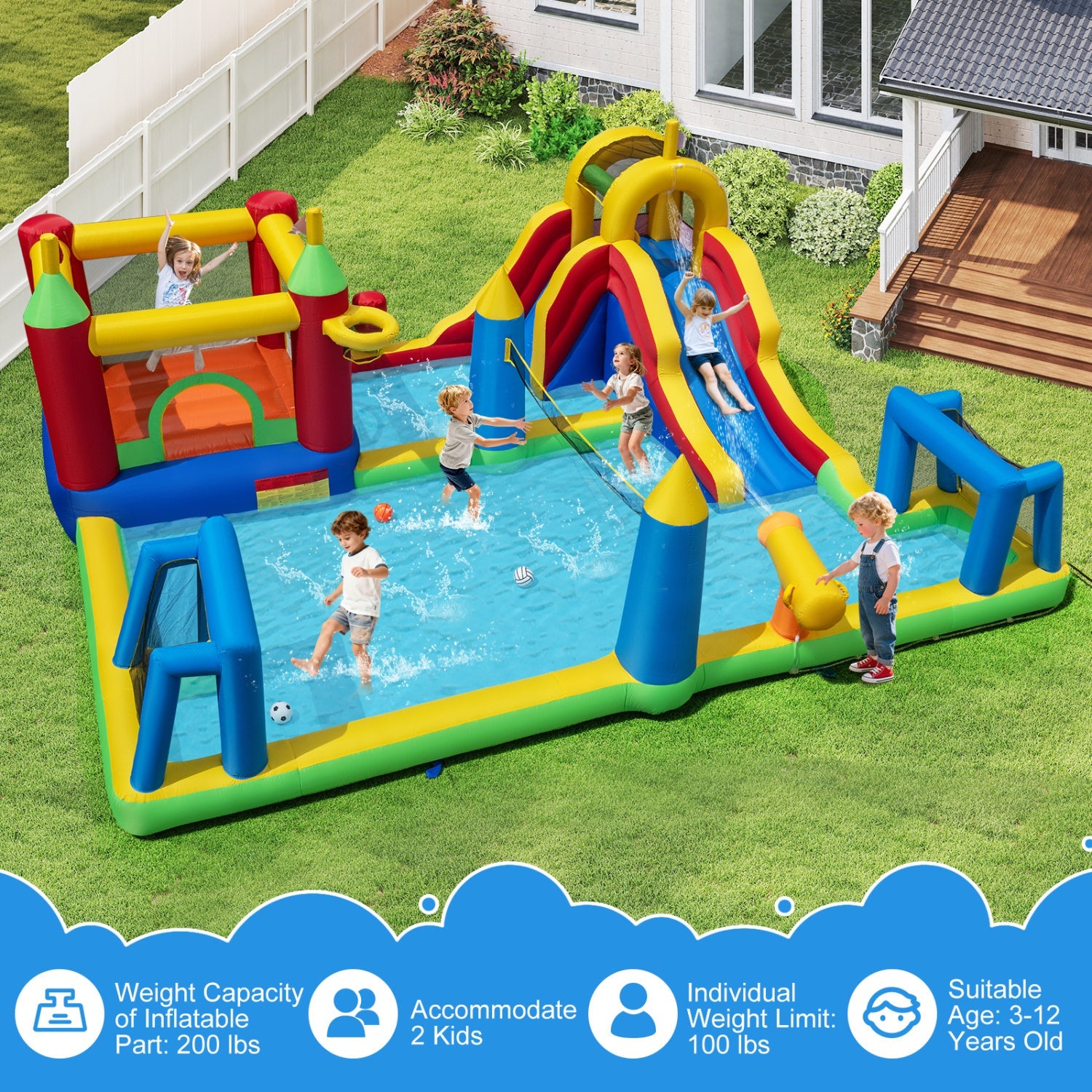 Costway 9-in-1 Inflatable Water Slide Bounce House w/ 780W Blower 70270949 New