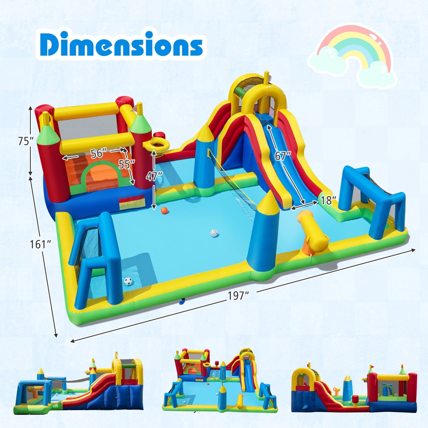 Costway 9-in-1 Inflatable Water Slide Bounce House w/ 780W Blower 70270949 New