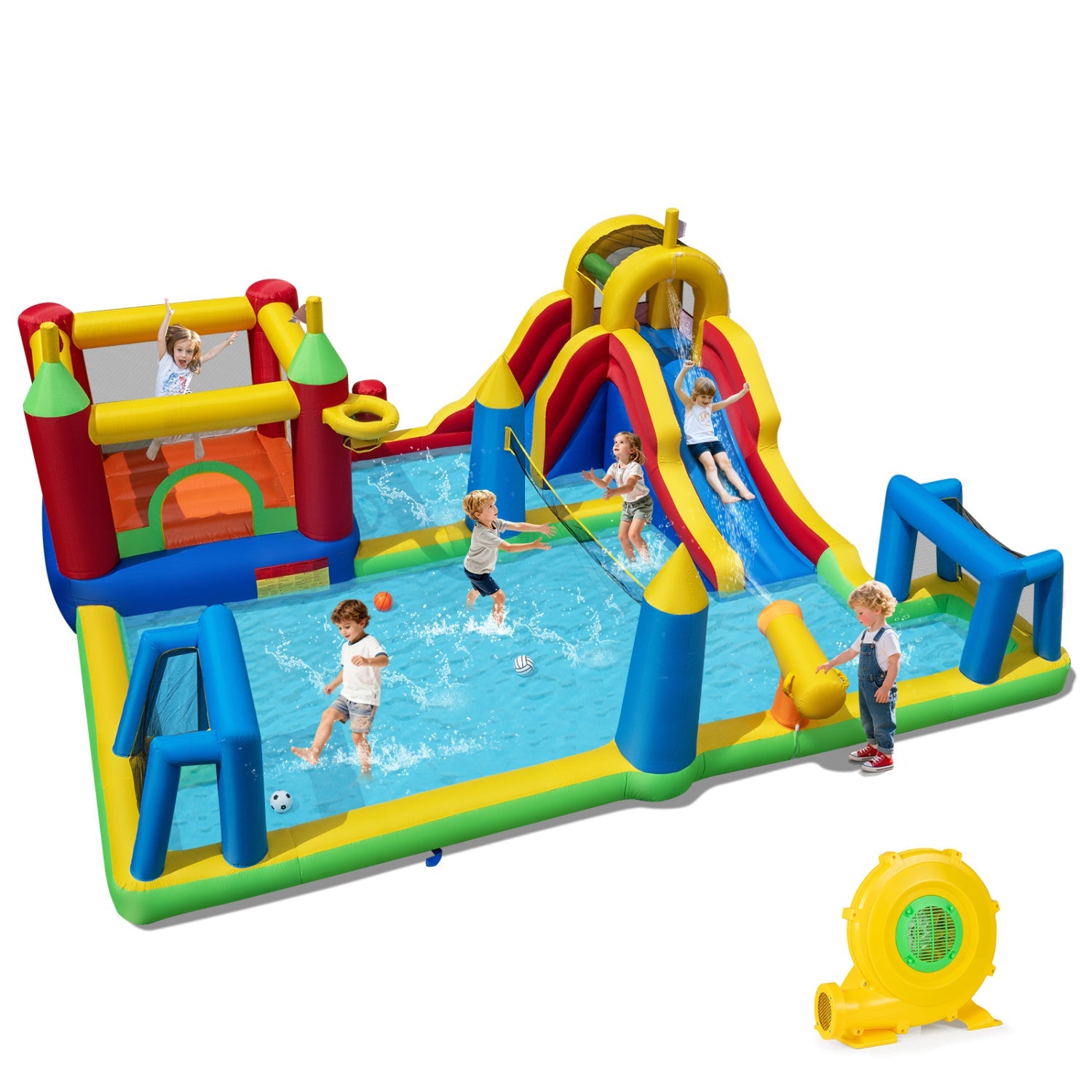 Costway 9-in-1 Inflatable Water Slide Bounce House w/ 780W Blower 70270949 New