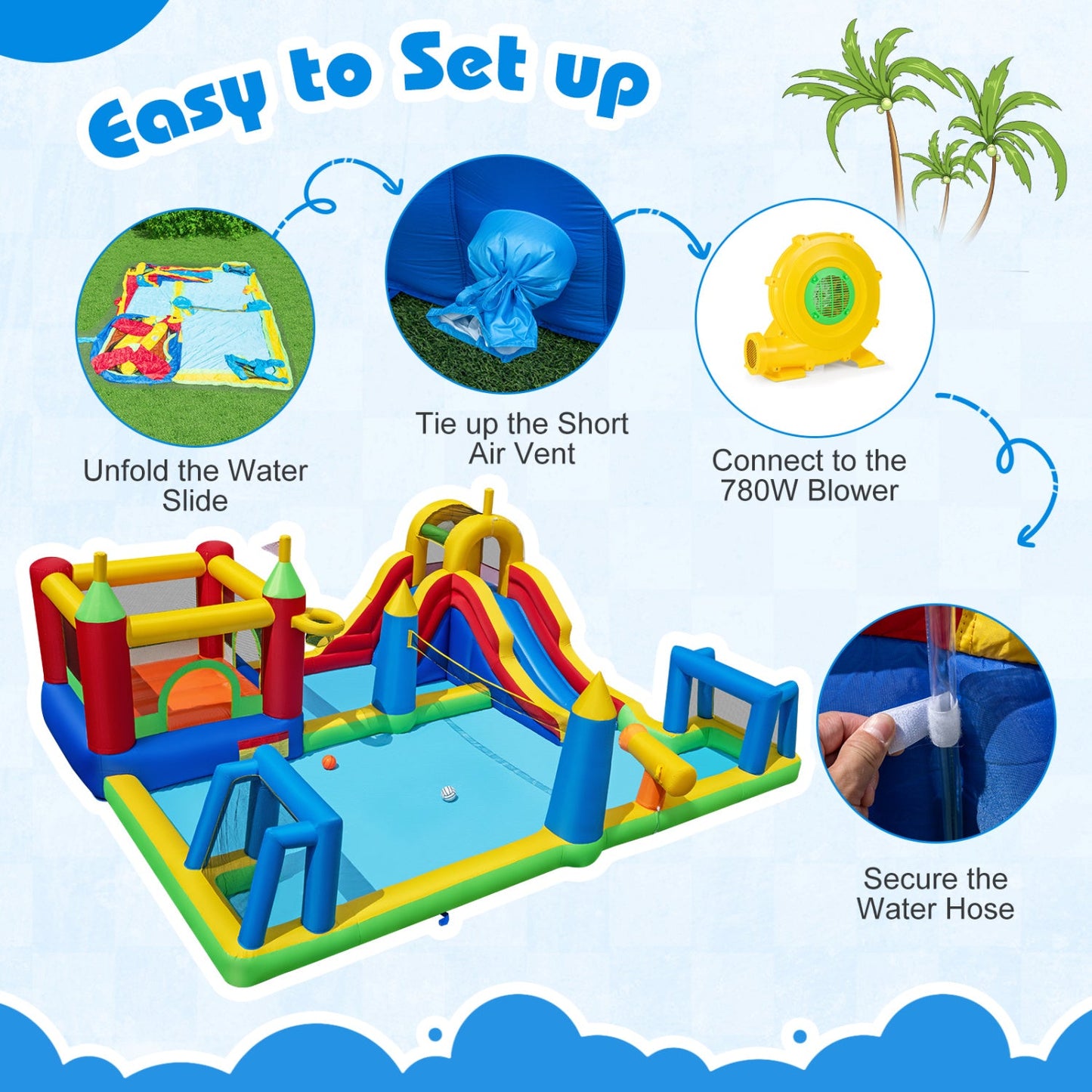 Costway 9-in-1 Inflatable Water Slide Bounce House w/ 780W Blower 70270949 New
