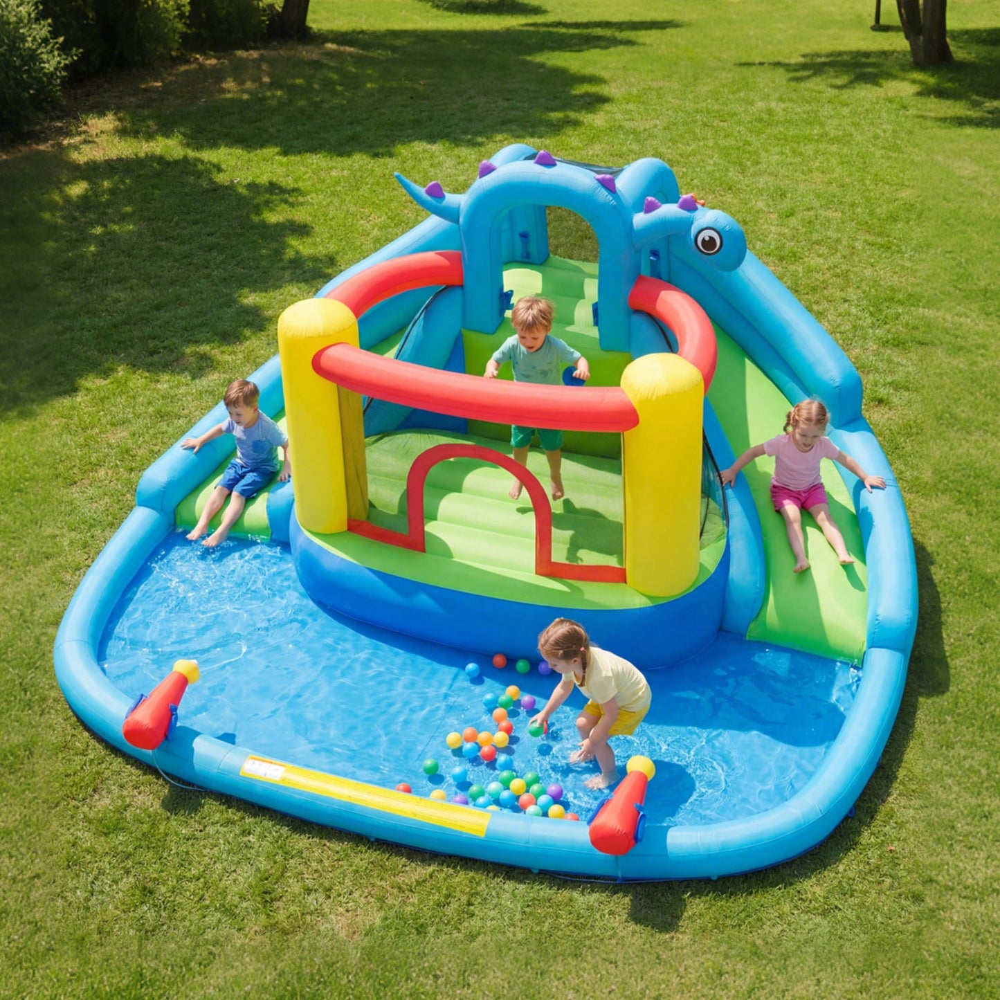 Costway Dinosaur Kids Inflatable Bounce House Water Park Double Slides 750W Blower 88214674 New