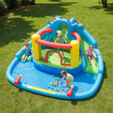 Costway Dinosaur Kids Inflatable Bounce House Water Park Double Slides 750W Blower 88214674 New