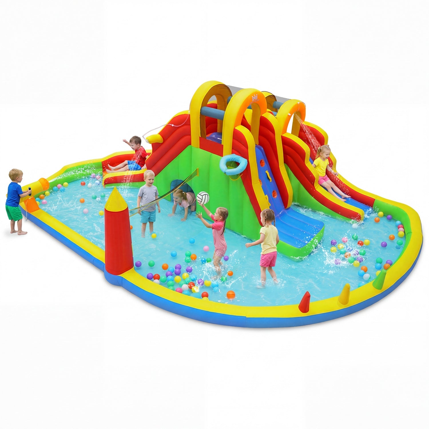 Costway Inflatable Water Slide Park 2 Long Slides Climbing Walls 23405719 New