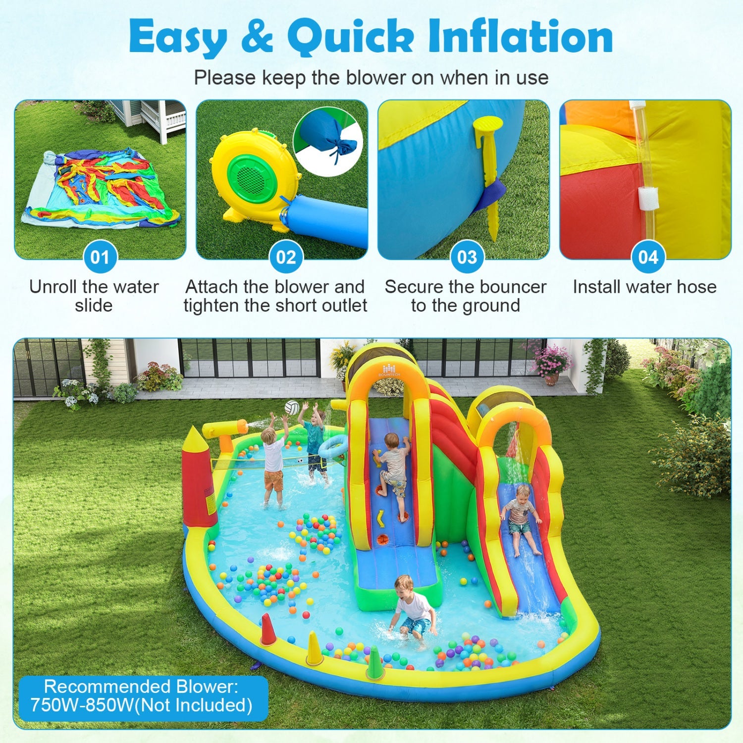 Costway Inflatable Water Slide Park 2 Long Slides Climbing Walls 23405719 New