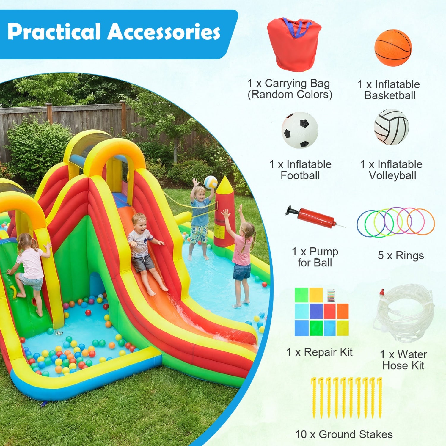 Costway Inflatable Water Slide Park 2 Long Slides Climbing Walls 23405719 New