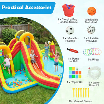 Costway Inflatable Water Slide Park 2 Long Slides Climbing Walls 23405719 New