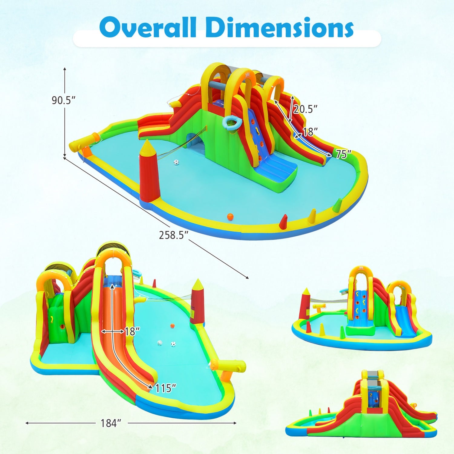Costway Inflatable Water Slide Park 2 Long Slides Climbing Walls 23405719 New