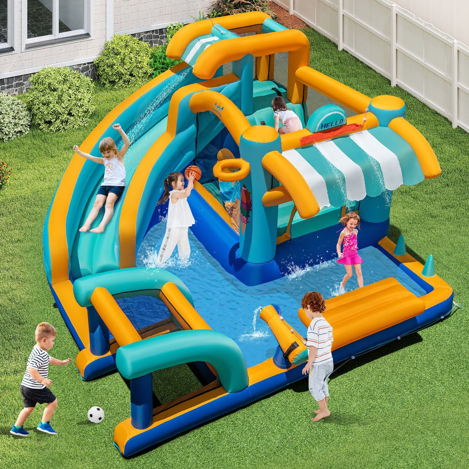 Costway Inflatable Water Slide Bounce House Kids Jump Castle w/ 680W Blower 278369514 New