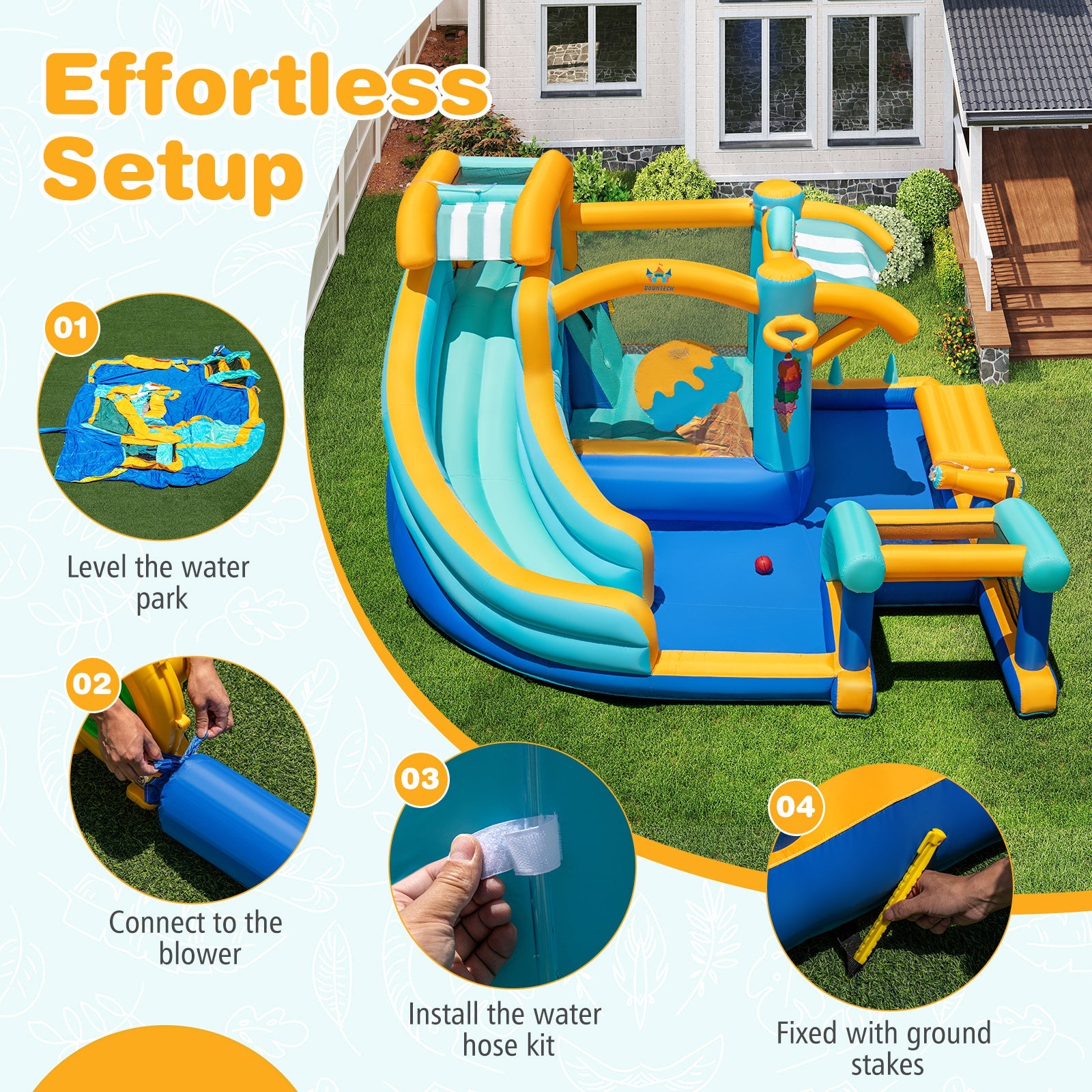 Costway Inflatable Water Slide Bounce House Kids Jump Castle w/ 680W Blower 278369514 New