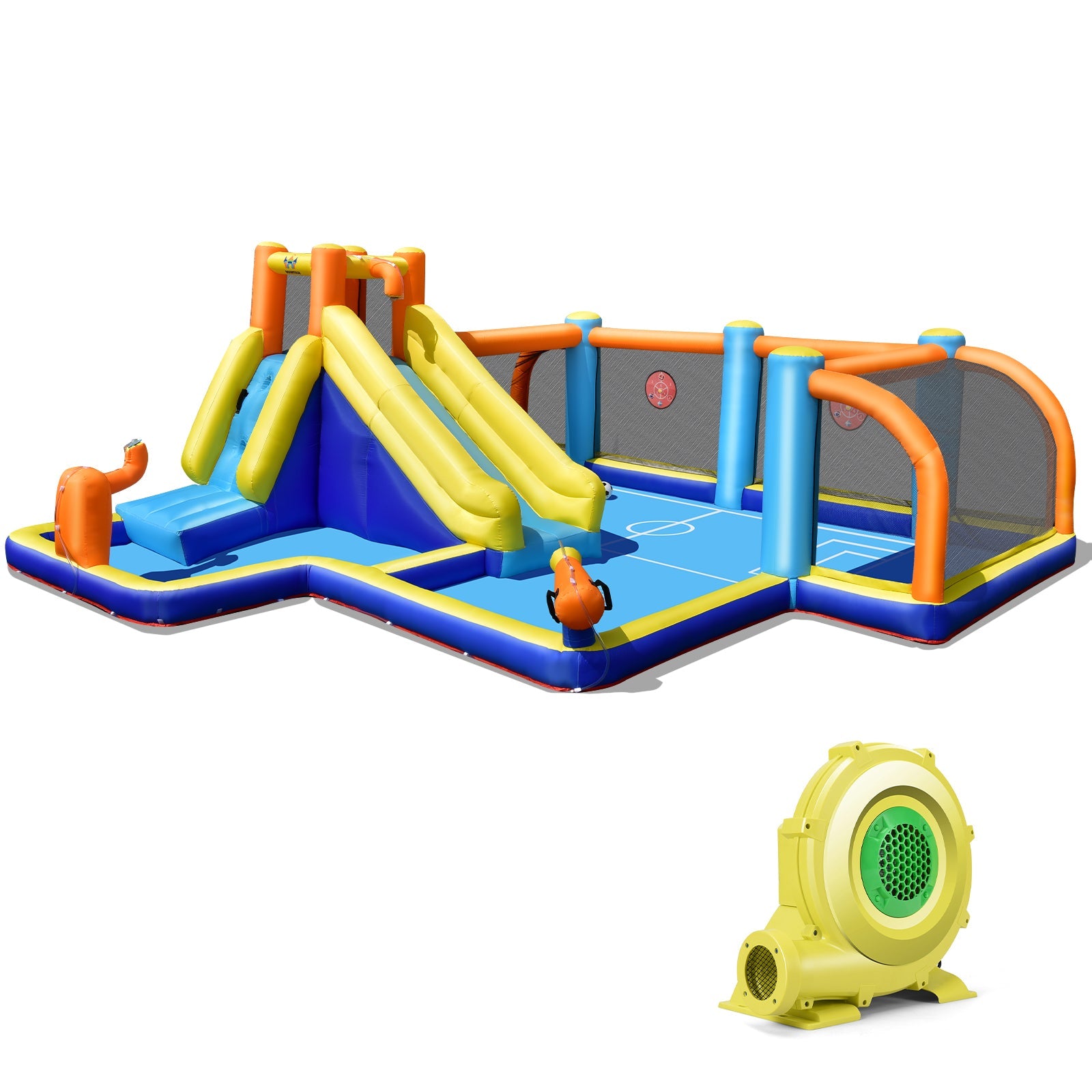 Costway Giant Soccer-Themed Inflatable Water Slide w/ 735W Blower 26943871 New