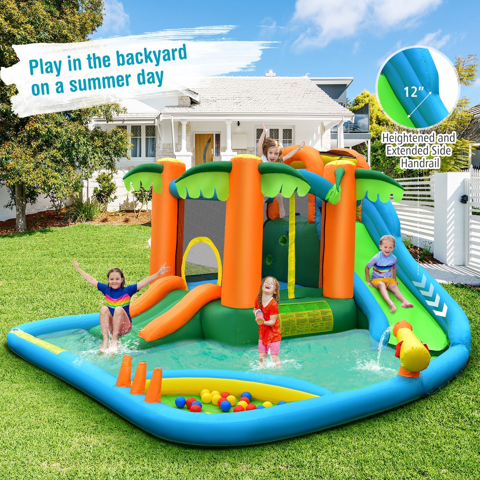 Costway 7-in-1 Inflatable Water Slide Park w/ 780W Blower 71962345 New