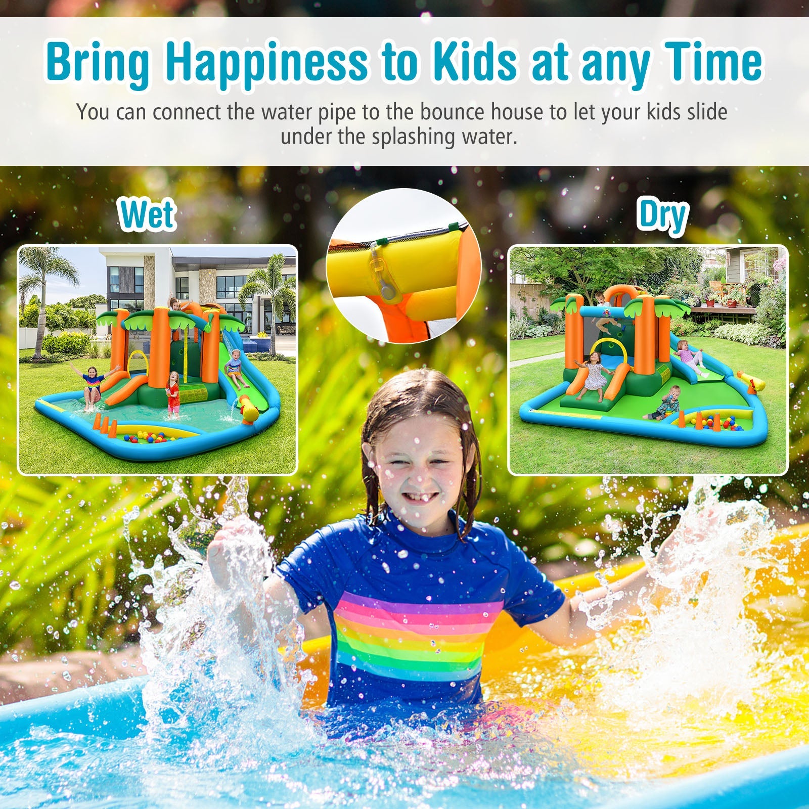 Costway 7-in-1 Inflatable Water Slide Park w/ 780W Blower 71962345 New