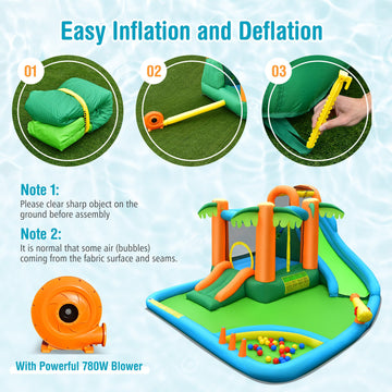 Costway 7-in-1 Inflatable Water Slide Park w/ 780W Blower 71962345 New