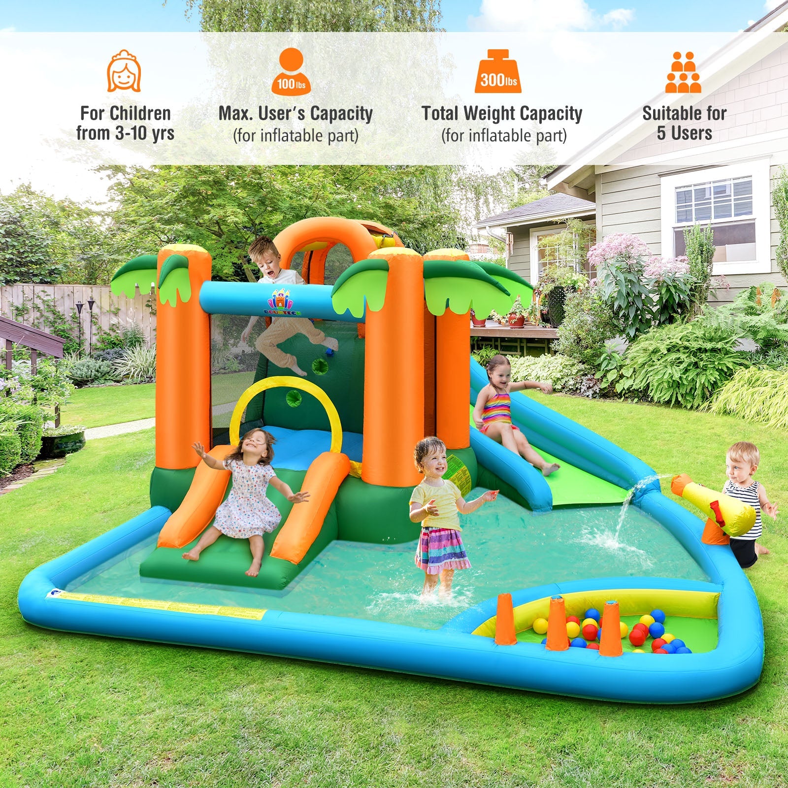Costway 7-in-1 Inflatable Water Slide Park w/ 780W Blower 71962345 New