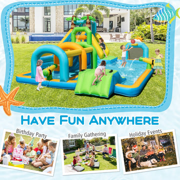 Costway Tropical Theme Dual Slide Inflatable Water Park w/ 735W Blower 738924156 New