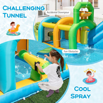 Costway Tropical Theme Dual Slide Inflatable Water Park w/ 735W Blower 738924156 New