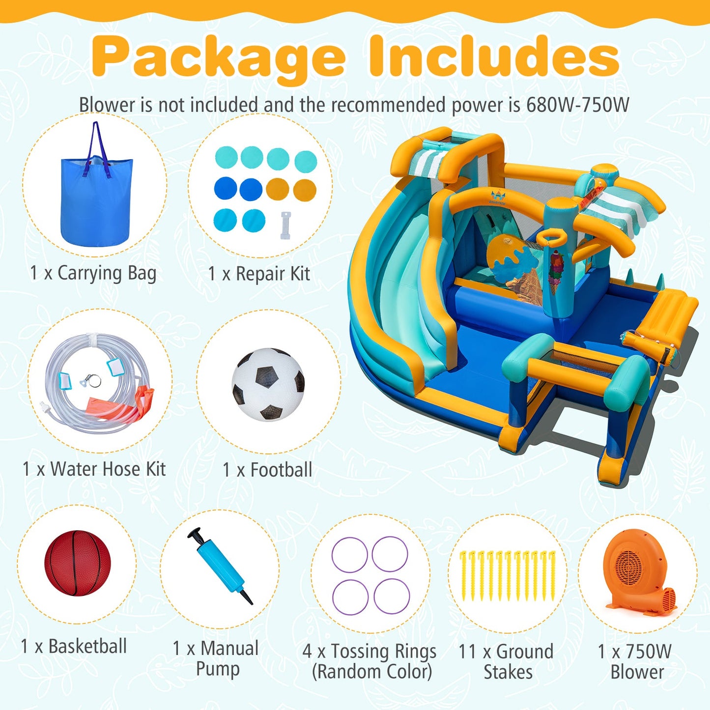 Costway Inflatable Water Slide Bounce House Kids Jump Castle w/ 750W Blower 984671523 New