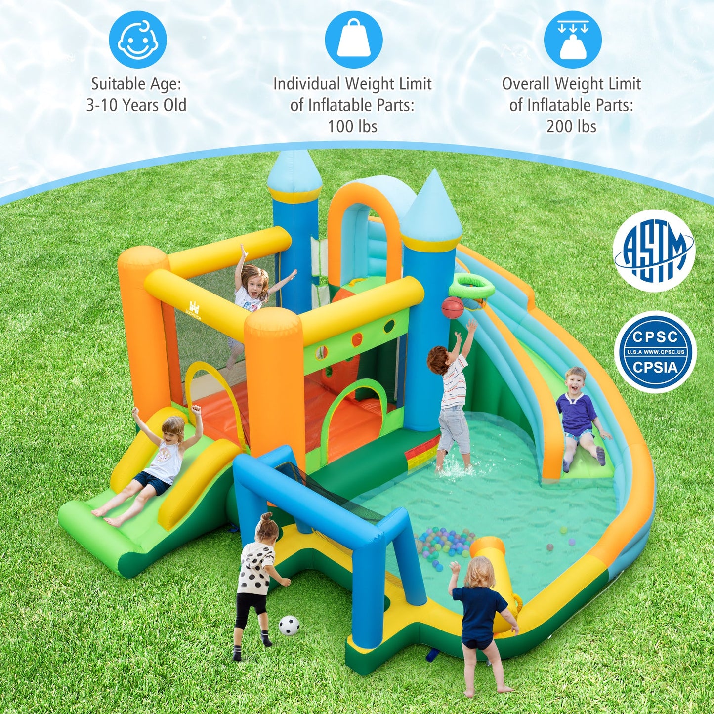 Costway Inflatable Water Slide Bounce House Dual Slides Splash Pool w/ 680W Blower 42617895 New
