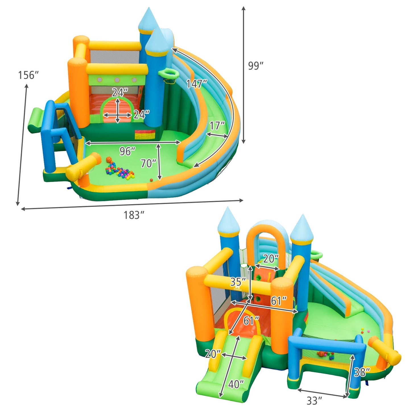 Costway Inflatable Water Slide Bounce House Dual Slides Splash Pool w/ 680W Blower 42617895 New