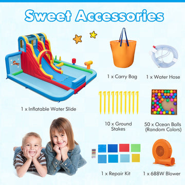Costway Inflatable Water Park Long Slide Splash Pools Ball Pit w/ 680W Blower 81754936 New