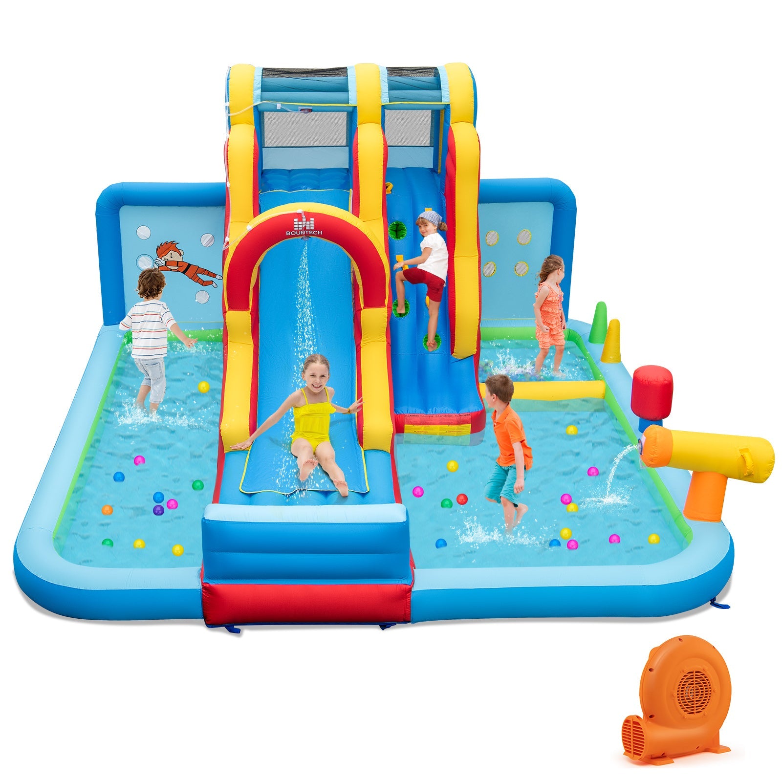 Costway Inflatable Water Park Long Slide Splash Pools Ball Pit w/ 680W Blower 81754936 New
