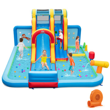 Costway Inflatable Water Park Long Slide Splash Pools Ball Pit w/ 680W Blower 81754936 New
