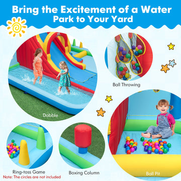 Costway Inflatable Water Park Long Slide Splash Pools Ball Pit w/ 680W Blower 81754936 New