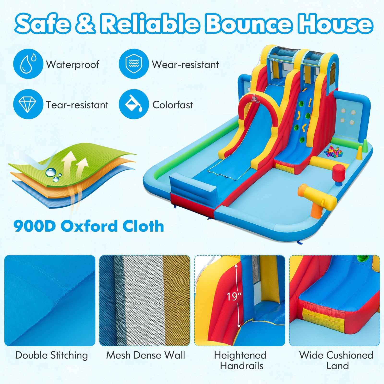 Costway Inflatable Water Park Long Slide Splash Pools Ball Pit w/ 680W Blower 81754936 New