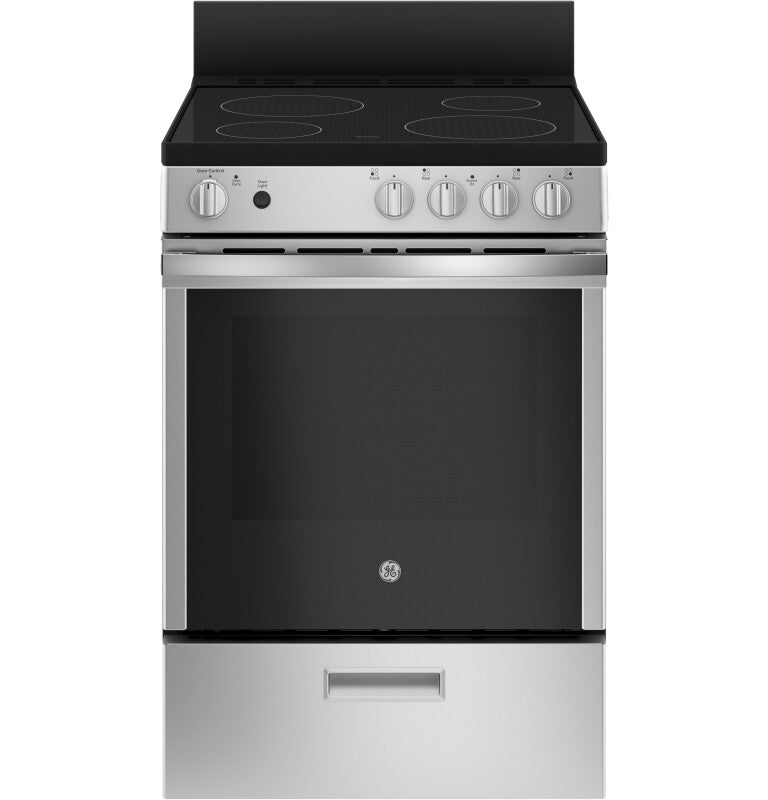 GE  24" Free-Standing/Slide-in Front Control Range with Steam Clean and Large Window - Stainless Steel (JAS640RMSS)