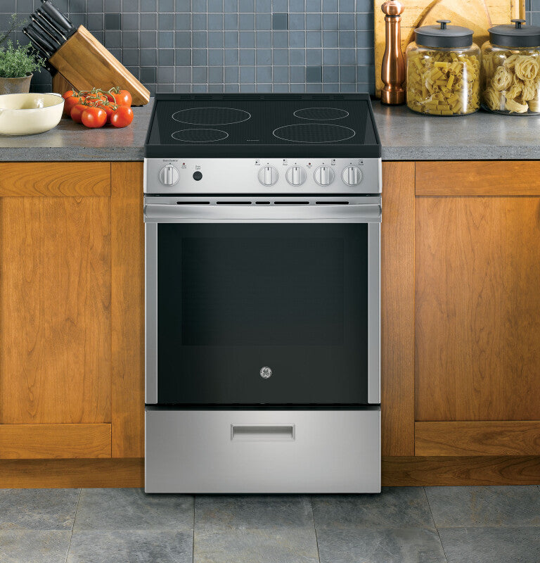 GE  24" Free-Standing/Slide-in Front Control Range with Steam Clean and Large Window - Stainless Steel (JAS640RMSS)