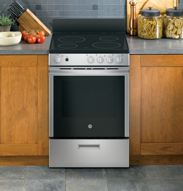 GE  24" Free-Standing/Slide-in Front Control Range with Steam Clean and Large Window - Stainless Steel (JAS640RMSS)