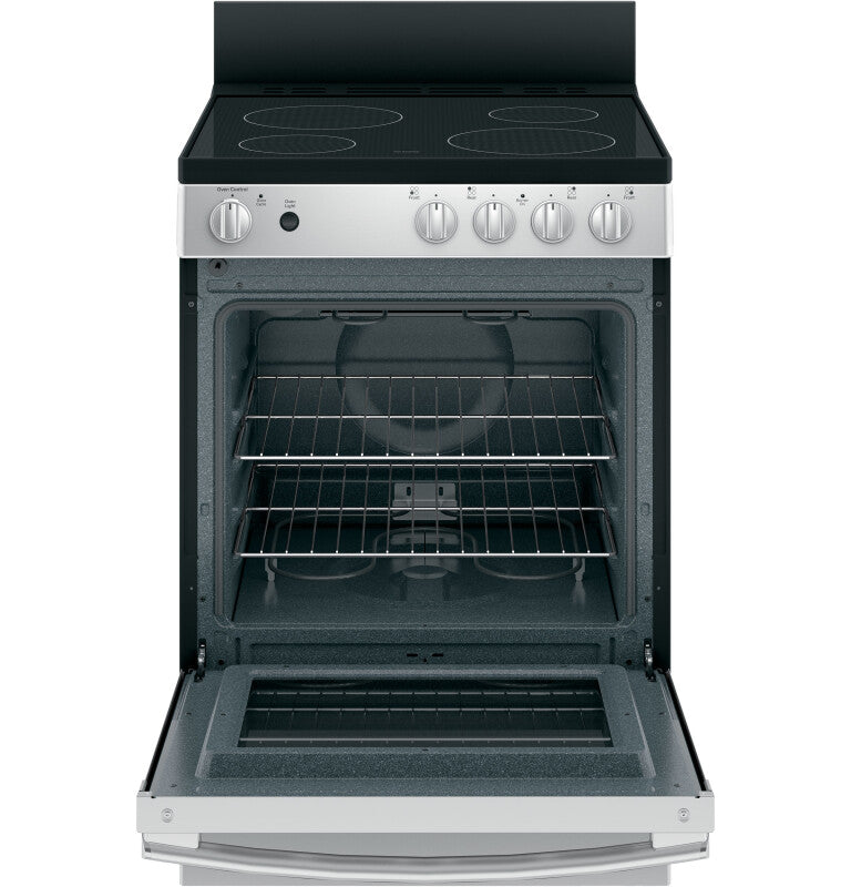 GE  24" Free-Standing/Slide-in Front Control Range with Steam Clean and Large Window - Stainless Steel (JAS640RMSS)
