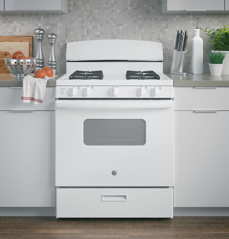 GE  30" Free-Standing Front Control Gas Range - White (JGBS10DEMWW)