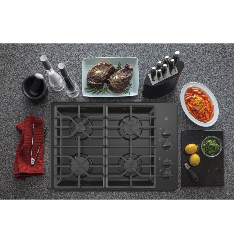 GE  30" Built-In Gas Cooktop with Dishwasher-Safe Grates - Black (JGP3030DLBB)